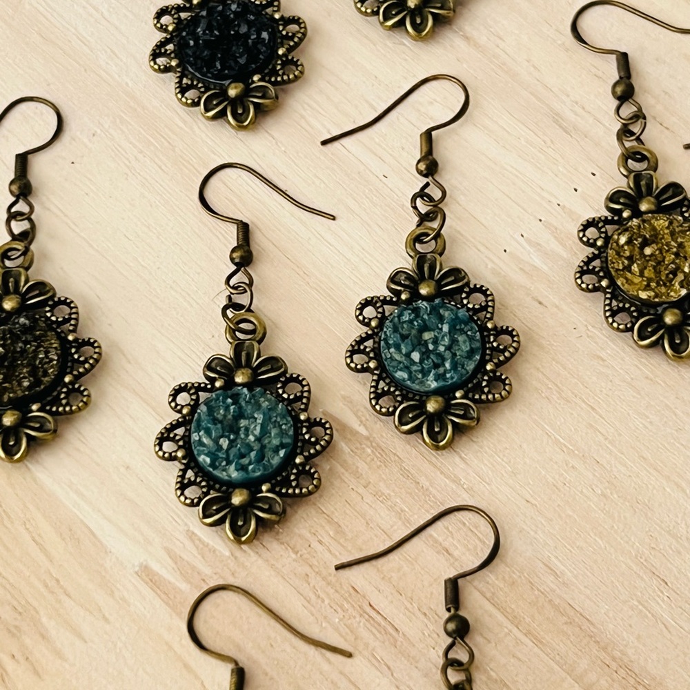 Blue and Gold Filigree Earrings with Intricate Design